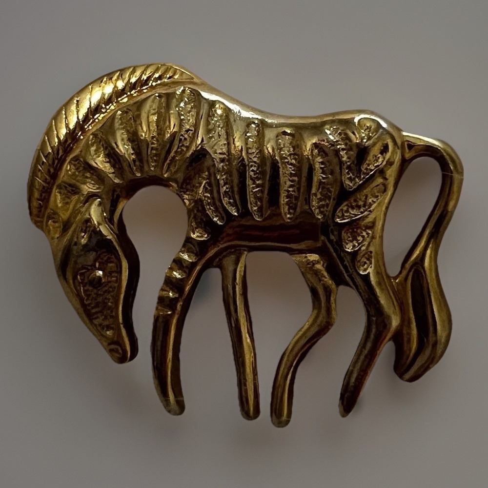 Vintage Zebra With Stripes Gold Tone Pin Brooch Rollover Clasp 1.5" Wide